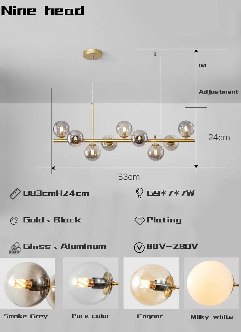 Gold Glass LED Pendant Light 11-Head Cognac
