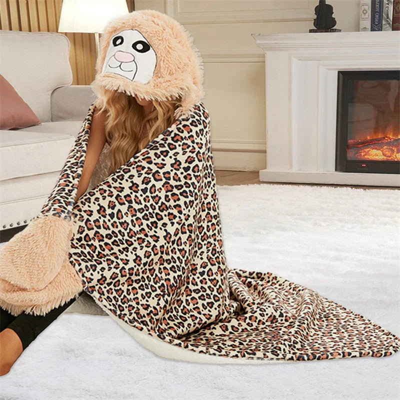 DecorBites™ Cute Leopard Flannel Lap Blanket - Soft & Warm Autumn Shawl Blanket