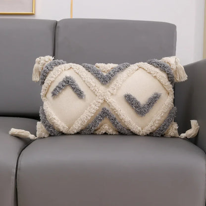 DecorBites™ Lace Tassel Cushion Tufted Sofa Pillowcase for Office Chair Pad
