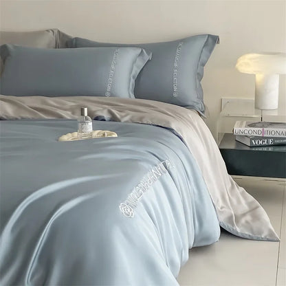 DecorBites™ Cotton Embroidery Bedding Set, 4Pcs Duvet Cover Kit for Double Bed
