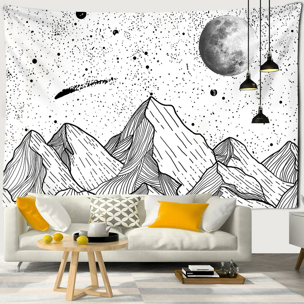 DecorBites™ Black & White Stars Mandala Tapestry - Home Decor