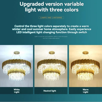 DecorBites™ Crystal Gold Chandelier LED Ceiling Pendant for Living Room Bedroom Kitchen Island