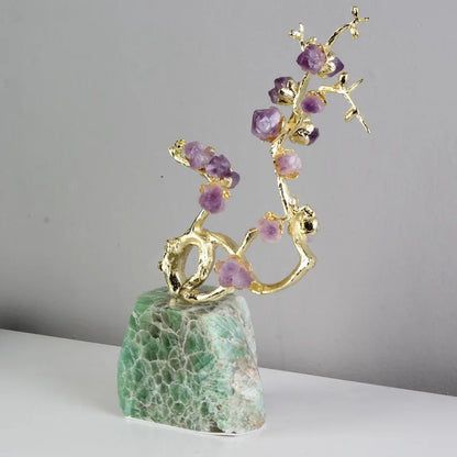 DecorBites™ Amethyst Brass Tree Ornament: Lucky Crystal Sculpture Home Decor
