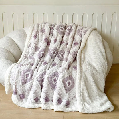 DecorBites™ Geometric Jacquard Taff Velvet Blanket Lamb Wool Warm Nap Bed Sheets