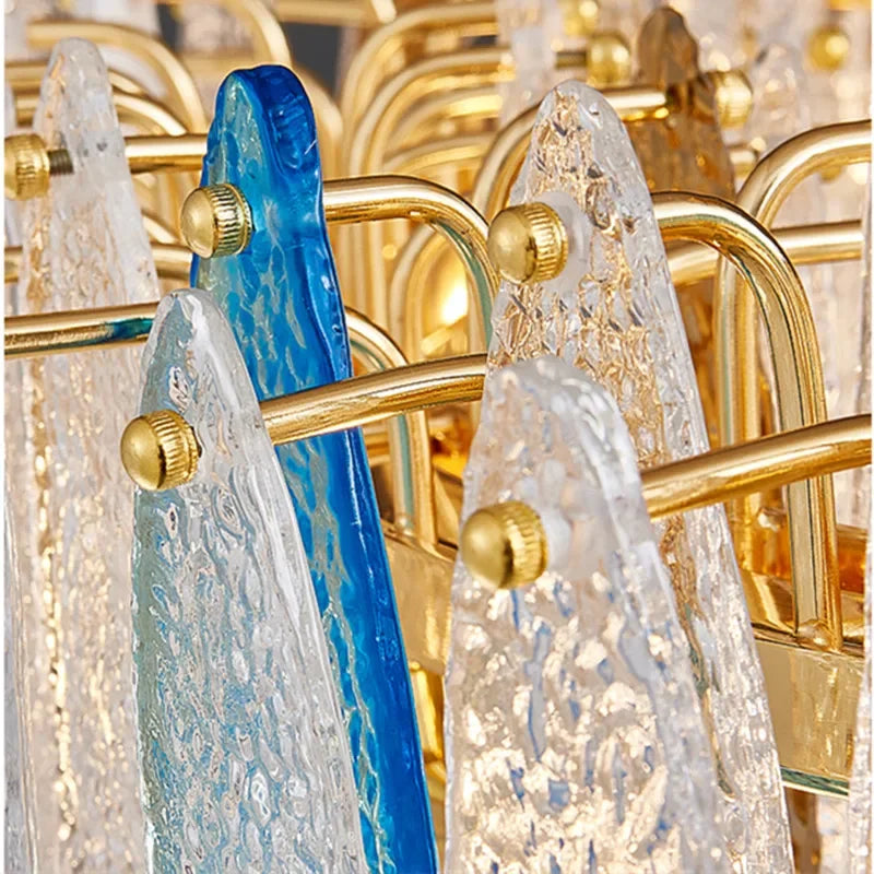 Gold Glass Pendant Chandelier 2-Tier 100cm
