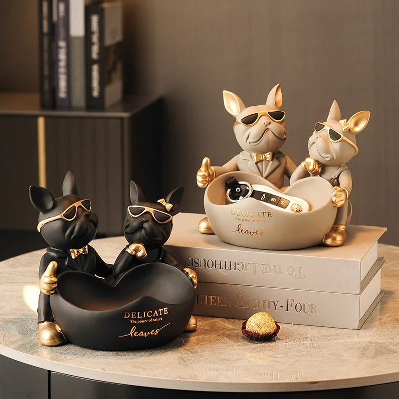 DecorBites™ French Bulldog Butler Statue, Resin Animal Sculpture, Home & Office Decor Gift