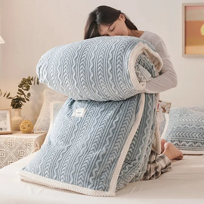 DecorBites™ Coral Fleece Flannel Blanket: Cozy Single/Queen Size Little Quilt - Winter Office/Dorm Warmth