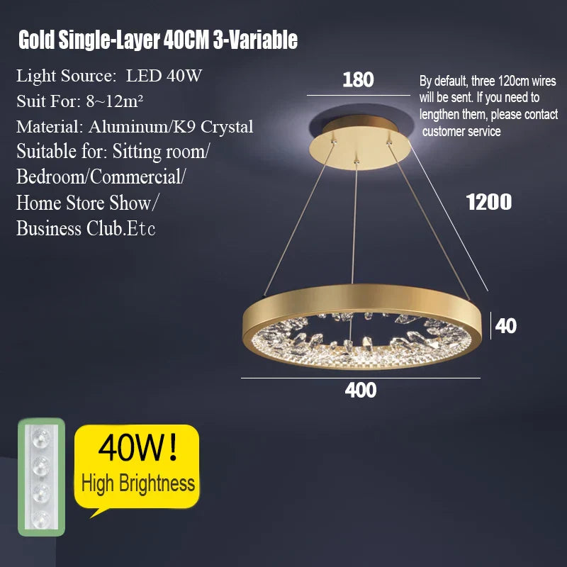DecorBites™ Crystal LED Chandelier Circle Hanging Lamp - Modern Luxury Dimmable Lighting