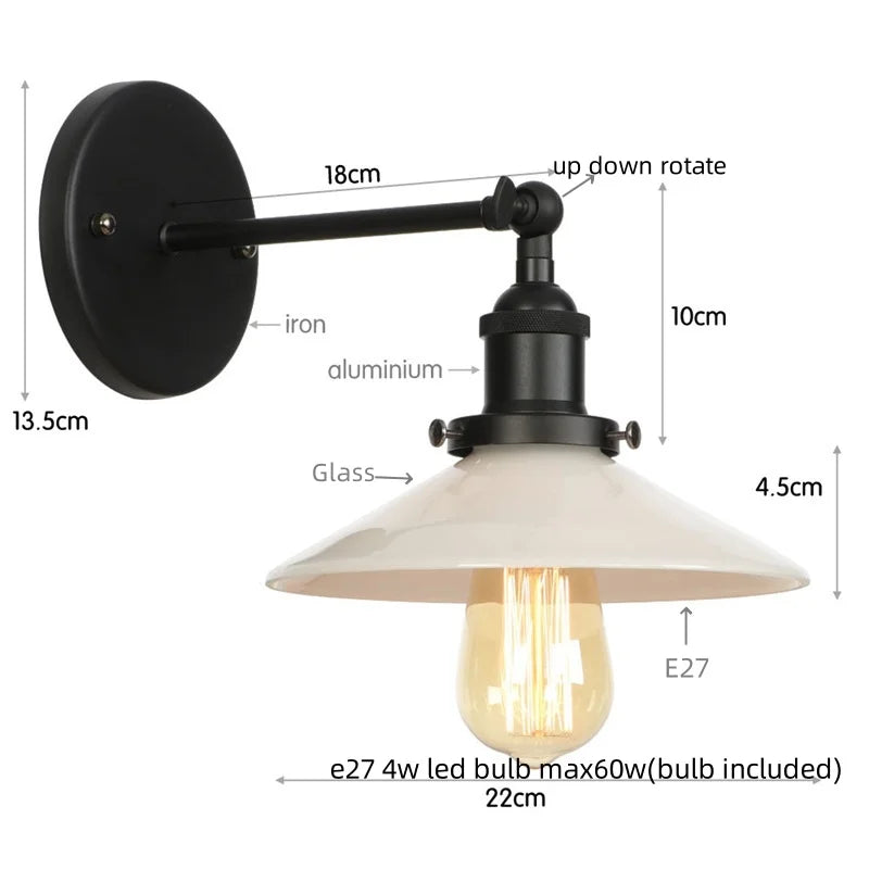 DecorBites™ LED Wall Lights: Industrial Style Bedside Lamp for Kitchen, Reading, Cafe - White Class