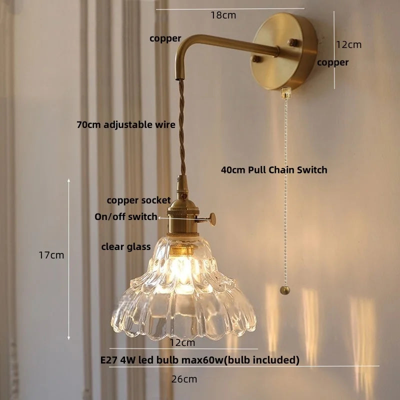 DecorBites™ LED Wall Lights Modern Nordic Pull Chain Glass Bedroom Lamp