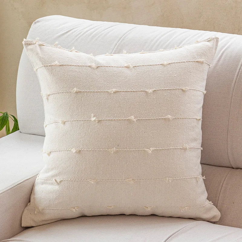 DecorBites™ Cotton Stripe Jacquard Cushion Cover Set: Blue Yellow Grey Pink Beige Black