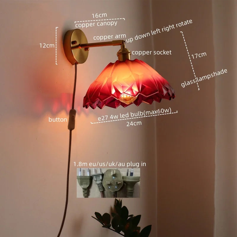 Copper Glass Wall Sconce Japanese Style Bathroom