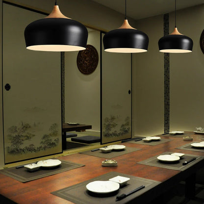 Black Wood Industrial Pendant Light