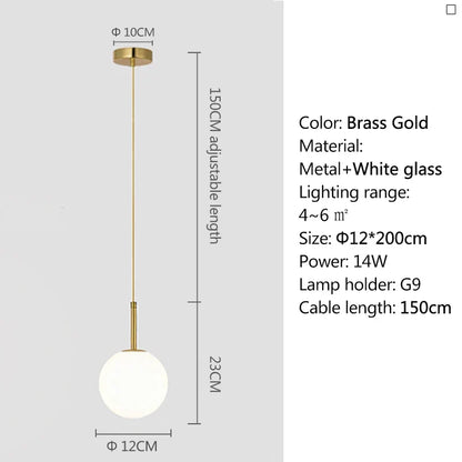 Nordic Glass Globe Pendant Light in White or Smoke Gray