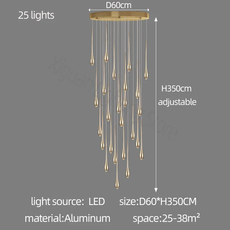 Gold Duplex LED Chandelier 12-Light Staircase