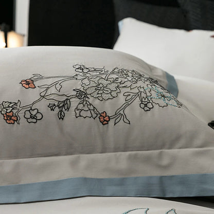 DecorBites™ Cotton Flowers Horse Embroidery Luxury Bedding Set - Duvet Cover, Bed Sheet, Pillowcases