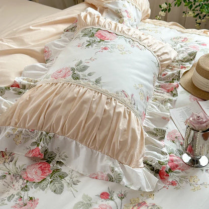DecorBites™ Korean Princess Style Floral Cotton Bedding Set with Ruffles