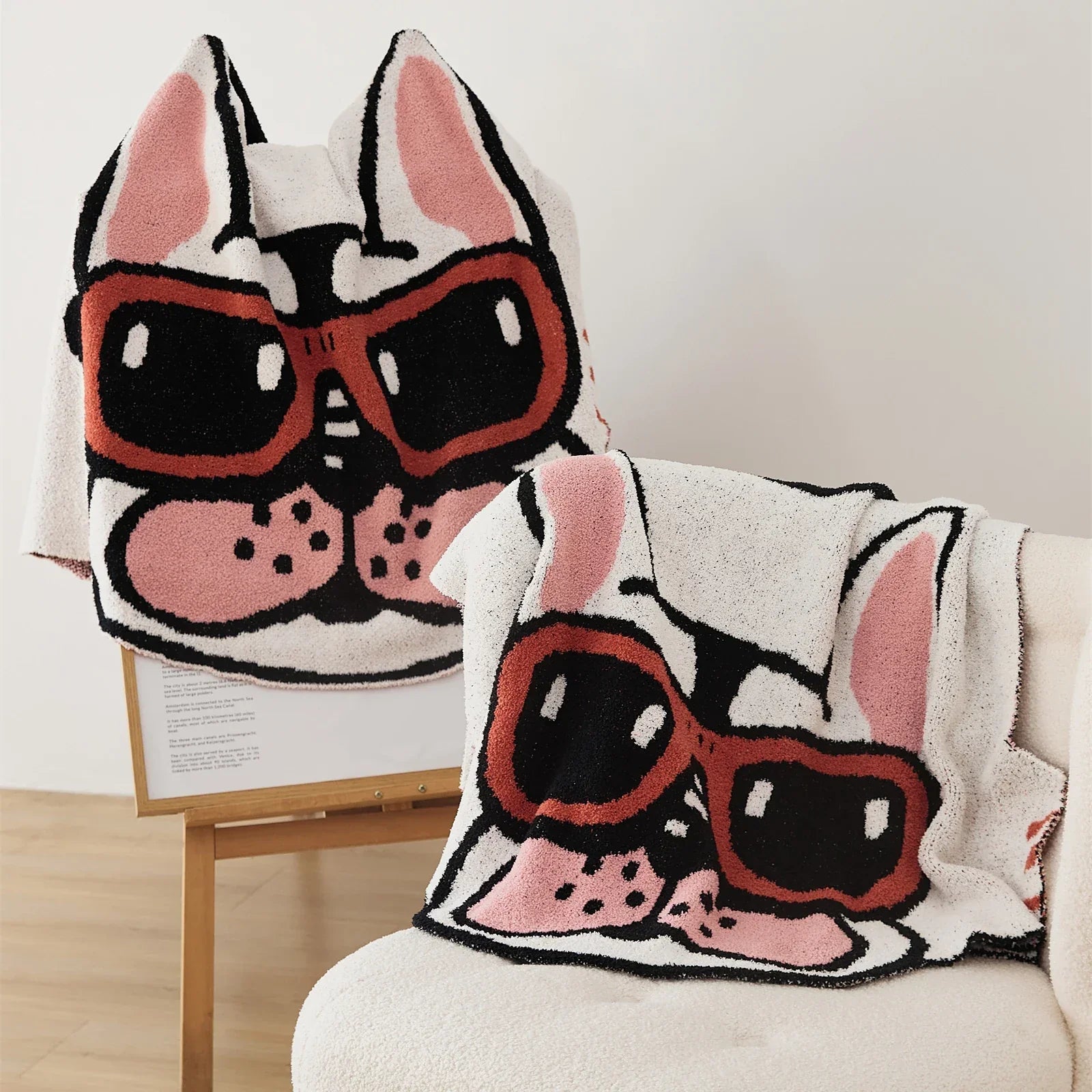 Microfiber Bulldog Knitted Throw