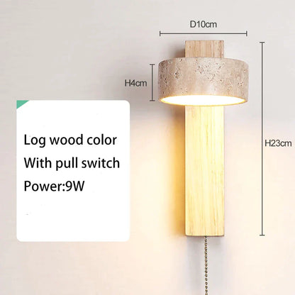 DecorBites™ Cream Style Bedside Wall Lamp Rotatable LED Light Log Wood Stone Walnut