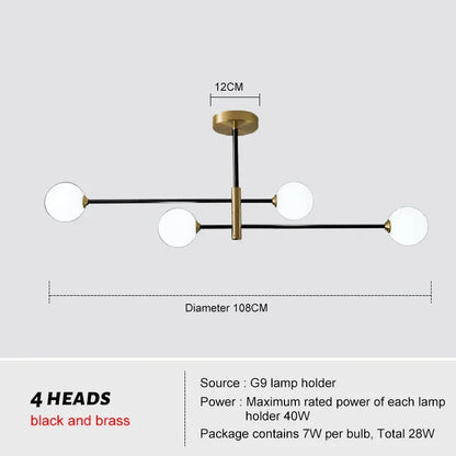 DecorBites™ Glass Brass Chandelier: Nordic Modern Pendant Lights for Home, Living Room, Bedroom, Restaurant