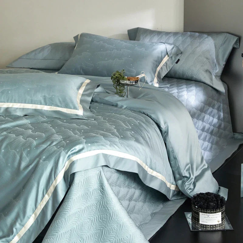 DecorBites™ Luxe Egyptian Cotton Jacquard Bedding Set: Duvet, Bedspread, Sheet, Pillowcases