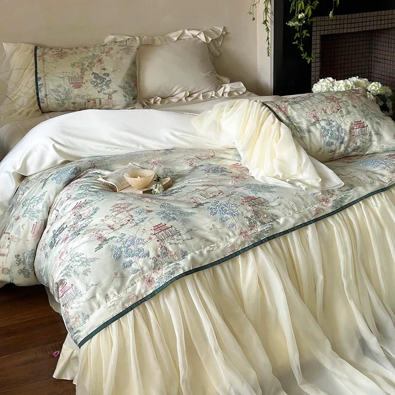 DecorBites™ French Princess Lace Ruffles Bedding Set with Soft Silky Touch