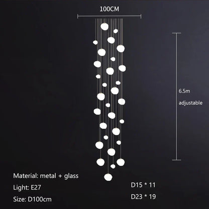 DecorBites™ Cobblestone Glass LED Pendant Lights Chandelier for Villa Hotel Loft Stairway
