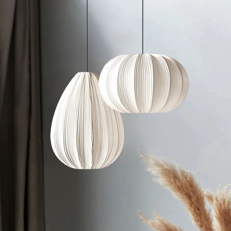 Pleated Fabric Pendant Light Wabi Sabi 3-Head