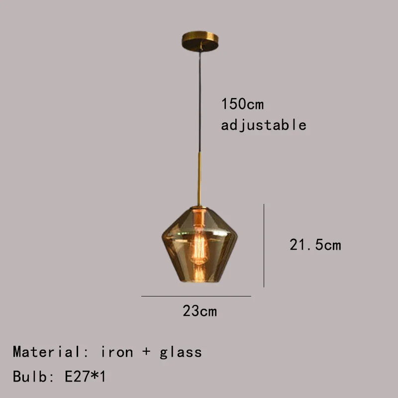DecorBites™ Gray Amber Glass Pendant Lamp for Home and Office Lighting