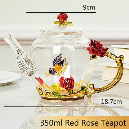 DecorBites™ Daisy Enamel Crystal Glass Teapot Set for Hot and Cold Drinks