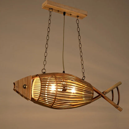 DecorBites™ Bamboo Fish Wall Lamp: Retro Cafe Bar Teahouse Decor, Living Room Farm Hotel Light