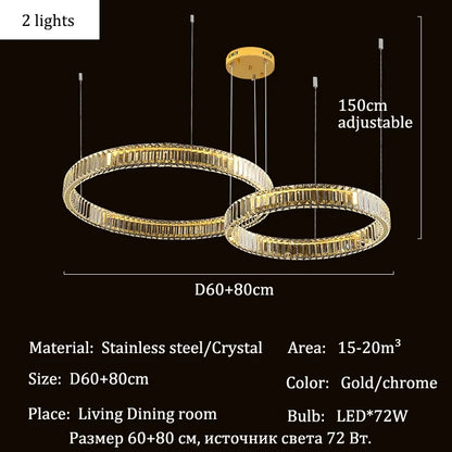 Modern Crystal Ring Pendant Chandelier In Gold Or Silver