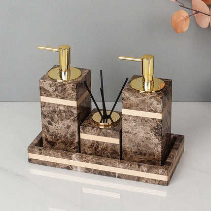 DecorBites™ Emperador Dark Marble Bathroom Set: Toothbrush Holder, Soap Dispenser, Luxury Accessories