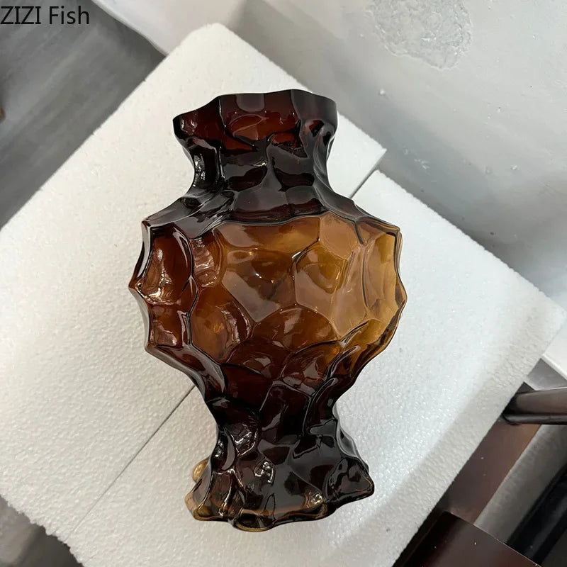 DecorBites™ Irregular Glass Vase: Desk Decor, Flower Arrangement, Aesthetic Room Pot