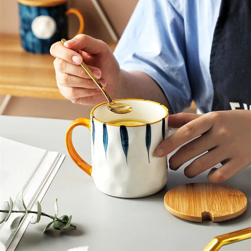 Porcelain Japanese Mug Set With Spoon And Lid