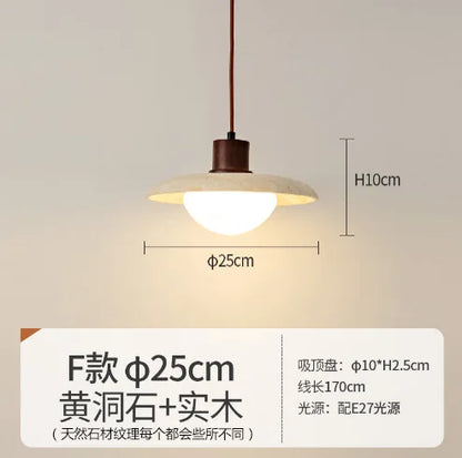 DecorBites™ Japanese Wooden Stone Chandelier Pendant Light, Wabi-Sabi Style Yellow Cavity-Stone Lamp