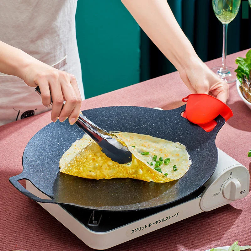DecorBites™ Korean BBQ Grill Pan: Round Non-Stick Outdoor Frying Pan for Camping & Travel