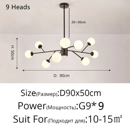 DecorBites™ Glass Ball Modern Branch Chandelier - Magic Bean Design for Living Room