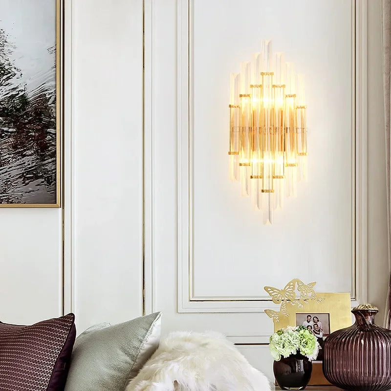 DecorBites™ Crystal Gold LED Wall Sconce for Bedroom Living Room Home Decoration