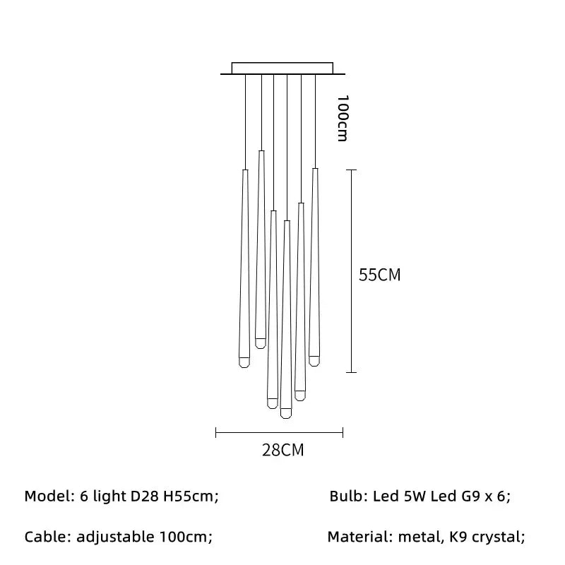Gold LED Pendant Chandelier 18-Light Staircase