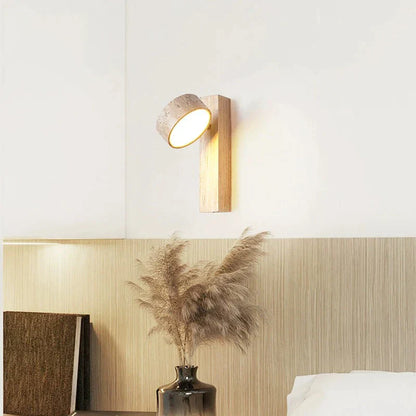 DecorBites™ Cream Style Bedside Wall Lamp Rotatable LED Light Log Wood Stone Walnut