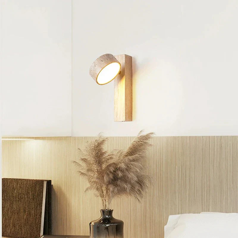 DecorBites™ Cream Style Bedside Lamp With Rotatable LED Light - Walnut Wood Texture