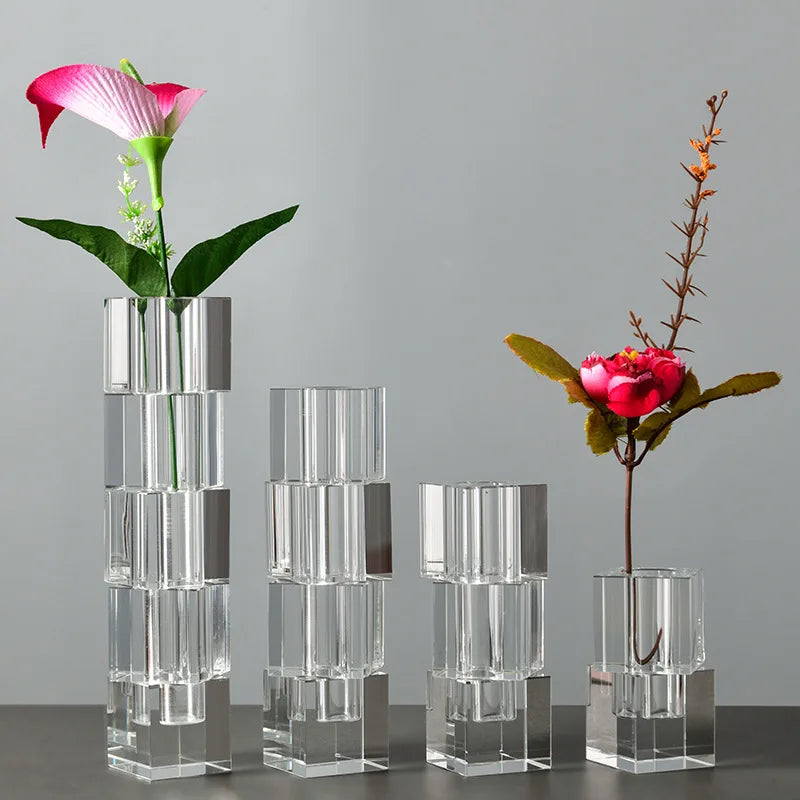 DecorBites™ Geometric Glass Vase Stack for Home Decor & Flower Arrangement