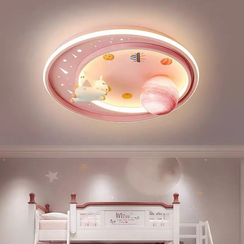 DecorBites™ Kids Moon Astronaut LED Ceiling Light for Eye Care in Blue Pink Carton Theme