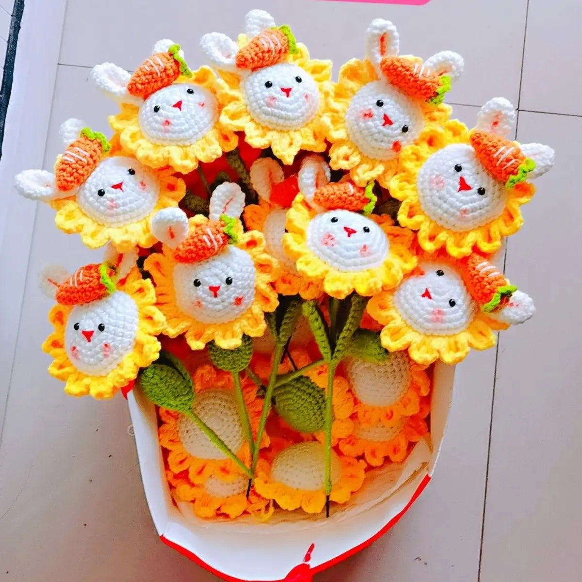 Crochet Sunflower Rabbit Bouquet