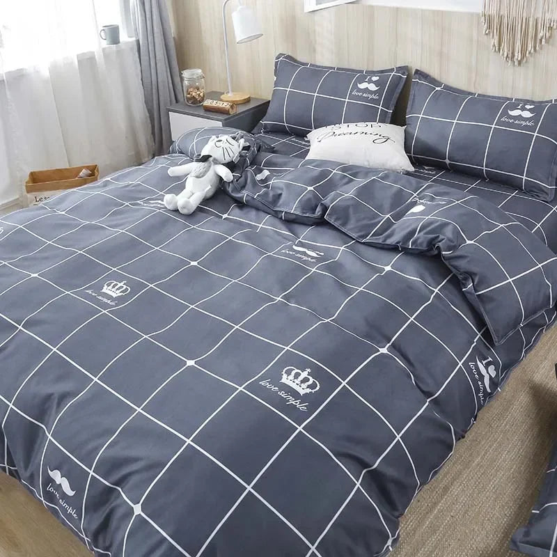DecorBites™ 4-Piece Geometric Floral Quilt Cover Set for 1.5/1.8/2M Beds