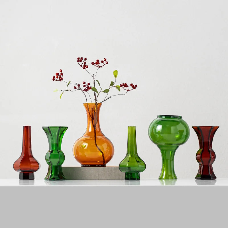 Green Glass Geometric Vase