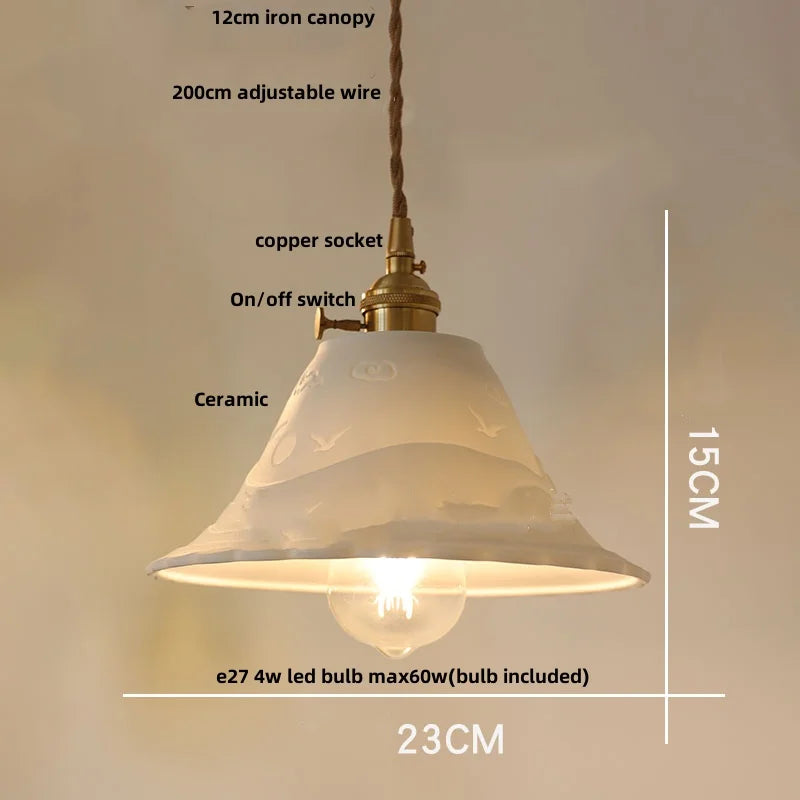 DecorBites™ Japan Style Wood LED Pendant Light Fixture Clear Glass Adjustable Hanging Lamp