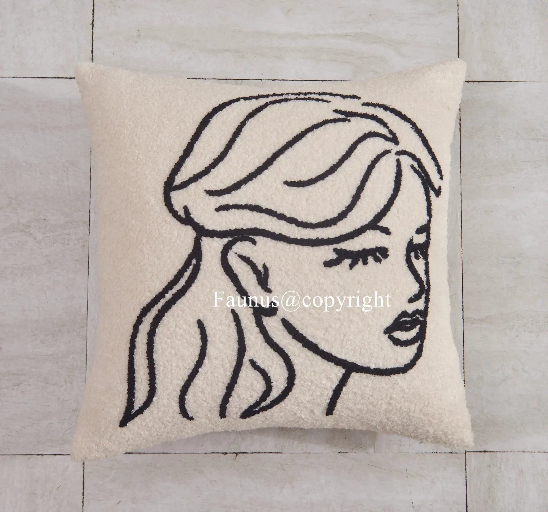 Beige Abstract Lambswool Cushion