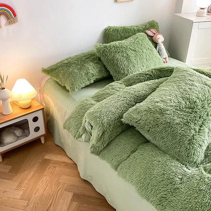 DecorBites™ Fluffy Faux Fur Bedding Set: Duvet Cover, Sheet, Pillowcase - Soft & Warm